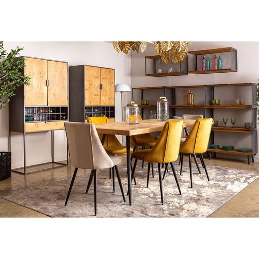 Longford wardrobe in iron, fir wood and dm wood in grey/natural, 80 x 40 x 170 cm