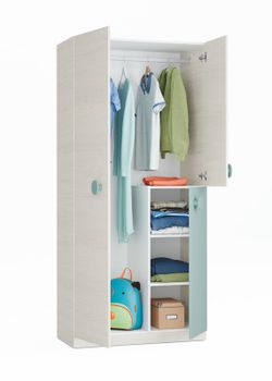 Armoire en bois blanc/aigue-marine, 90x52x200 cm | SNUBA