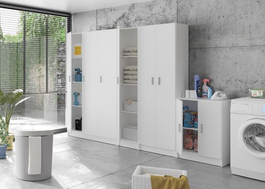 Weißer Kleiderschrank aus Holz, 59 x 37 x 180 cm | VERWENDEN