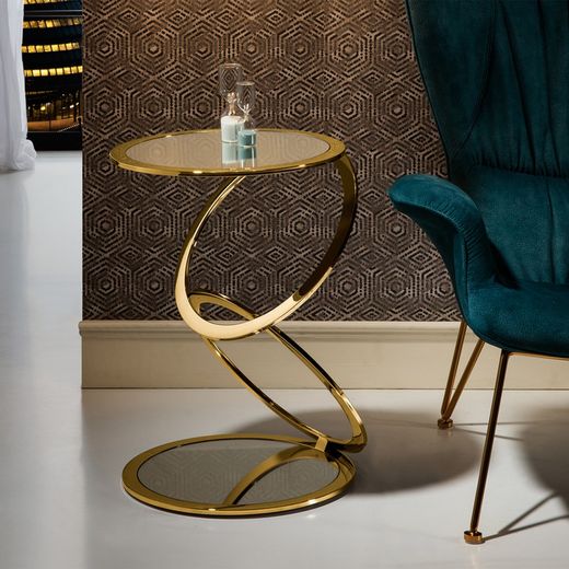 Stolik AROS-Gold ze stali i kryształu, 45 x 65 cm