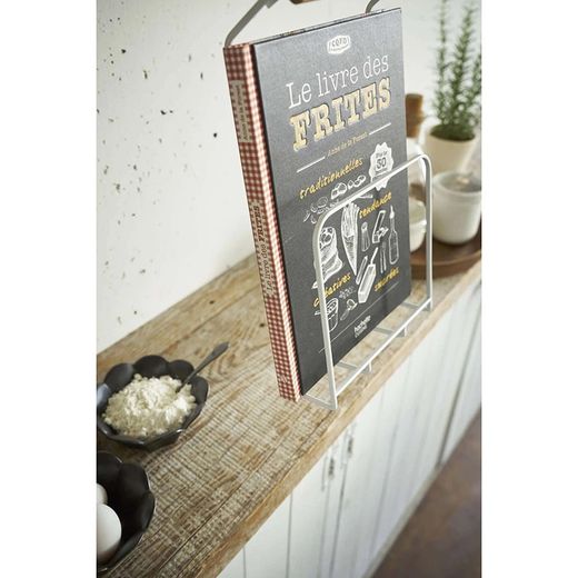 Support pour livre ou tablette en métal et bois blanc et naturel, 20 x 34 x 10,5 cm | Tosca