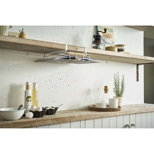 Support pour livre ou tablette en métal et bois blanc et naturel, 20 x 34 x 10,5 cm | Tosca