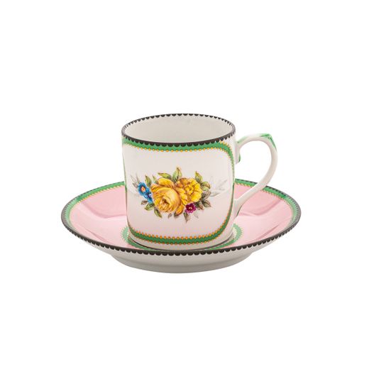 Tasse à café en porcelaine avec soucoupe multicolore, 11,6 x 11,6 x 5,4 cm | Herança
