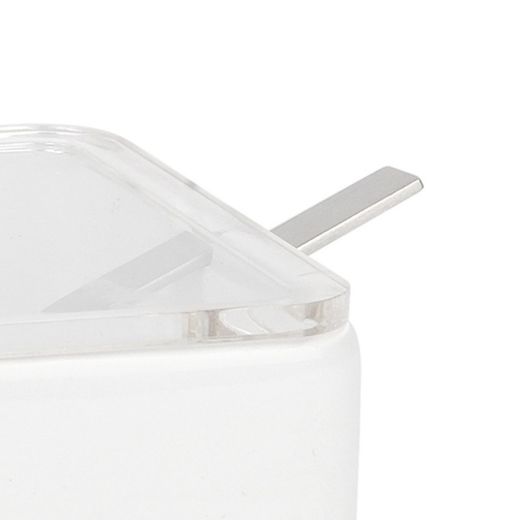 White Ceramic Sugar Bowl / Square Spoon, 10x10x7cm