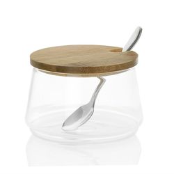 Sugar Bowl / Glass / Bamboo Spoon 250ml, Ø8.5x5.5cm