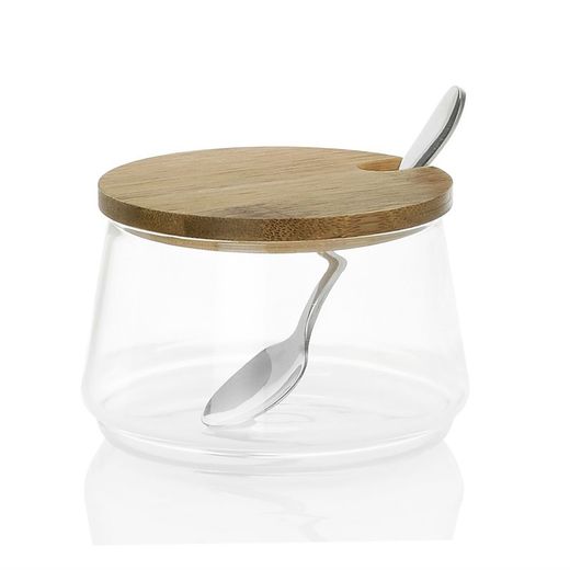 Sugar Bowl / Glass / Bamboo Spoon 250ml, Ø8.5x5.5cm