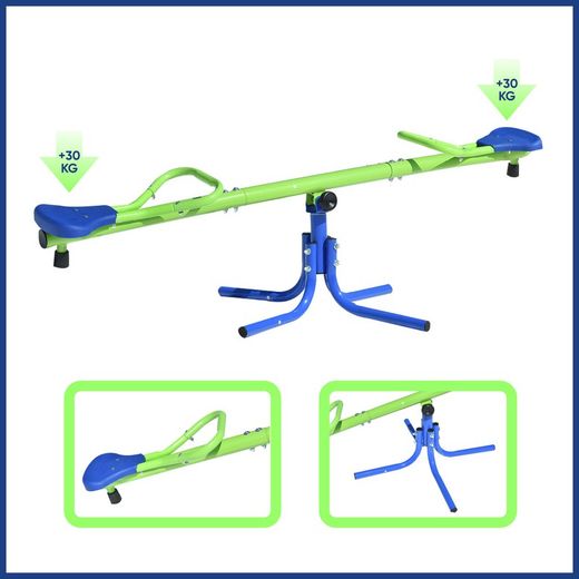 Rocker enfant en métal vert et bleu, 151 x 33 x 56 cm | Haut & amp; bas