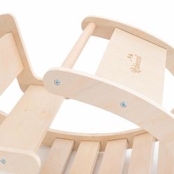 Rocker σε στυλ Montessori από ξύλο φυσικού χρώματος, 80x45x42 cm | κυματιστά