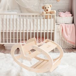 Rocker σε στυλ Montessori από ξύλο φυσικού χρώματος, 80x45x42 cm | κυματιστά