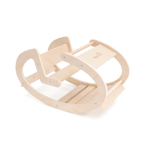 Rocker σε στυλ Montessori από ξύλο φυσικού χρώματος, 80x45x42 cm | κυματιστά