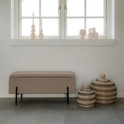 Banc de rangement en tissu bouclé beige, 95 x 36,5 x 43 cm | Watford