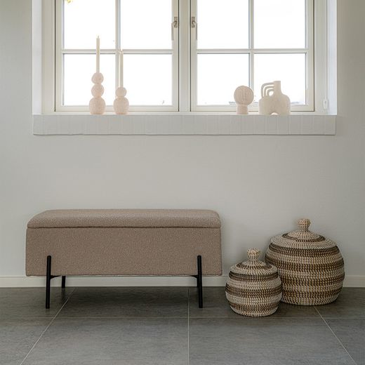 Banc de rangement en tissu bouclé beige, 95 x 36,5 x 43 cm | Watford