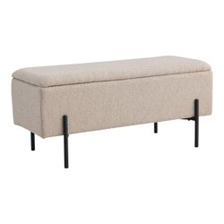 Banc de rangement en tissu bouclé beige, 95 x 36,5 x 43 cm | Watford