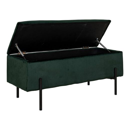 Banc de rangement en velours vert, 95 x 36,5 x 43 cm | Watford