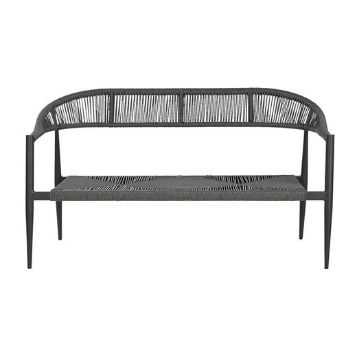 2-seater aluminum and rattan bench in black and dark gray, 131 x 55 x 76 cm | Sea Side