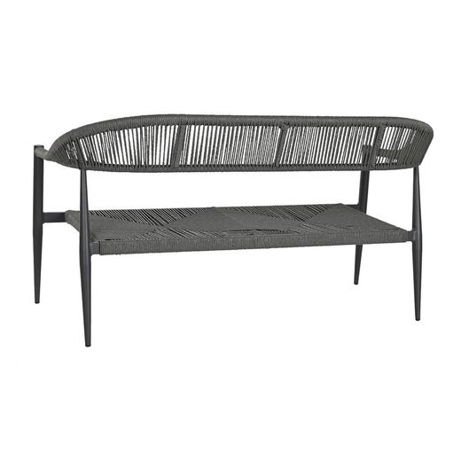 2-seater aluminum and rattan bench in black and dark gray, 131 x 55 x 76 cm | Sea Side