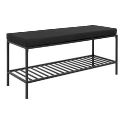 Bank van staal en stof in zwart, 100 x 36 x 48,5 cm | Leven