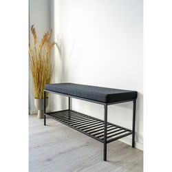 Bank van staal en stof in zwart, 100 x 36 x 48,5 cm | Leven