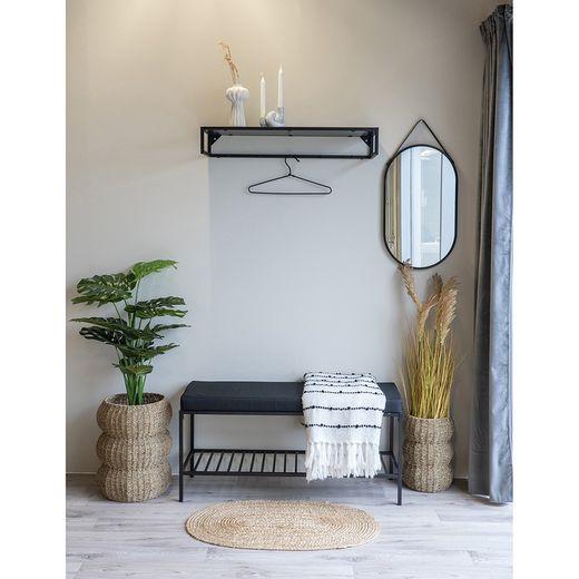 Bank van staal en stof in zwart, 100 x 36 x 48,5 cm | Leven