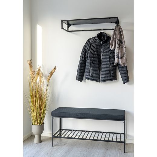 Bank van staal en stof in zwart, 100 x 36 x 48,5 cm | Leven