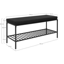 Bank van staal en stof in zwart, 100 x 36 x 48,5 cm | Leven
