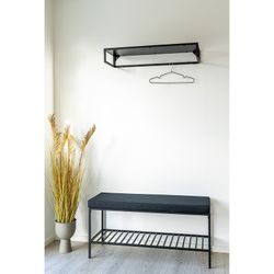 Bank van staal en stof in zwart, 100 x 36 x 48,5 cm | Leven