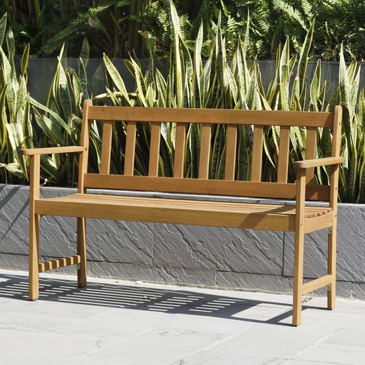 Banco de 2 plazas de madera natural, 118,5 x 51,9 x 79,9 cm | Milán