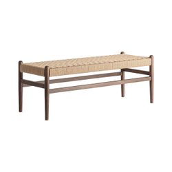 Banco de madera de haya y fibra natural en marrón, 120 x 45 x 45 cm | Flaeh