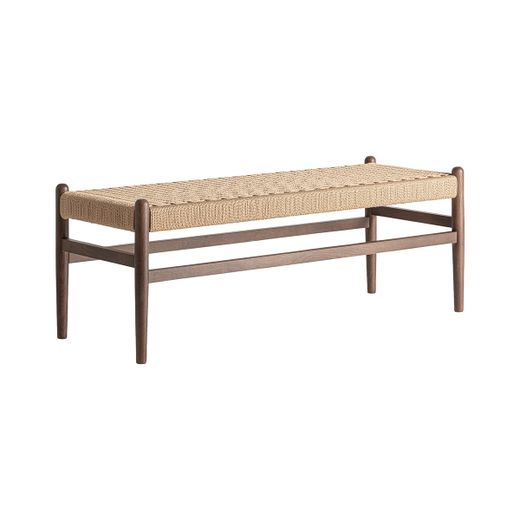 Banco de madera de haya y fibra natural en marrón, 120 x 45 x 45 cm | Flaeh