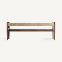 Banco de madera de haya y fibra natural en marrón, 120 x 45 x 45 cm | Flaeh