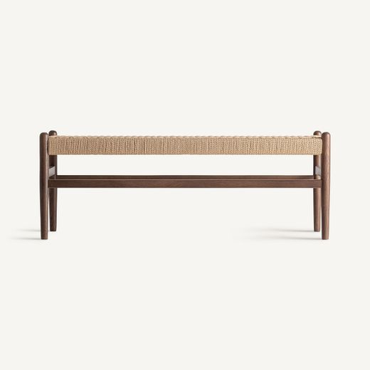 Banco de madera de haya y fibra natural en marrón, 120 x 45 x 45 cm | Flaeh