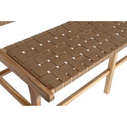 Teak wood and leather bench in natural and dark beige, 140 x 59 x 89 cm | Sea Side