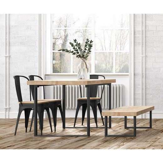 Panca in legno naturale/nero e metallo, 120 x 47 x 34 cm | Loft