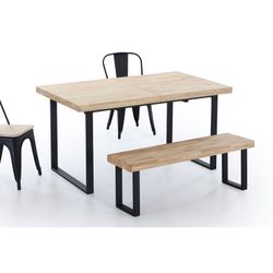 Banco de madeira e metal natural/preto, 120 x 47 x 34 cm | Loft