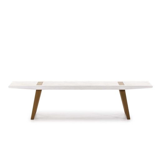 Banc en orme et fer blanc/or, 190 x 35 x 45 cm