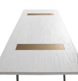 Banc en orme et fer blanc/or, 190 x 35 x 45 cm