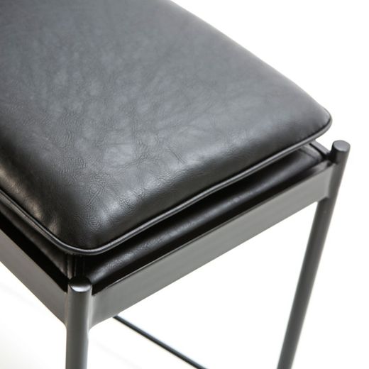 Leatherette and black metal bench, 132 x 33 x 48 cm