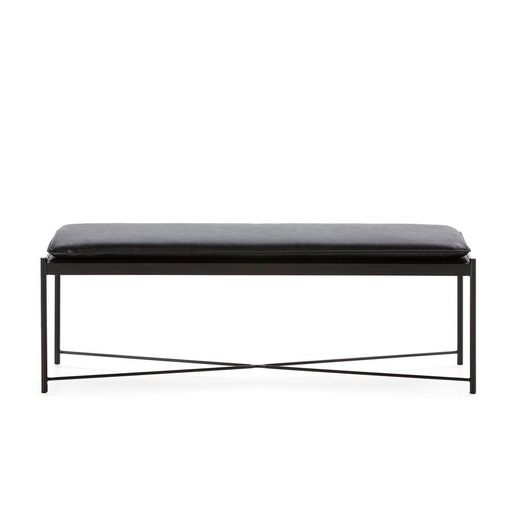 Leatherette and black metal bench, 132 x 33 x 48 cm
