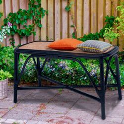 Rattan bench in black and natural, 78 x 37 x 43 cm | Parma