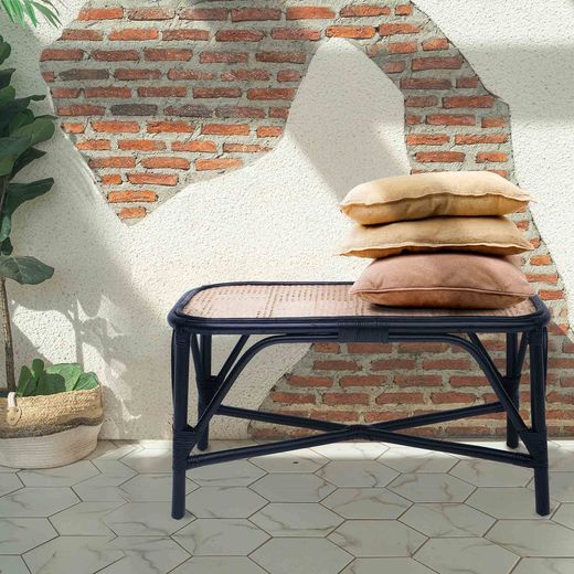 Rattan bench in black and natural, 78 x 37 x 43 cm | Parma
