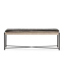 Sitzbank aus schwarzem/beigem Stoff und Eisen, 132 x 33 x 48 cm