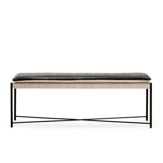 Sitzbank aus schwarzem/beigem Stoff und Eisen, 132 x 33 x 48 cm