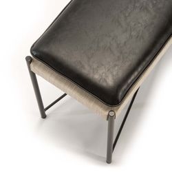 Sitzbank aus schwarzem/beigem Stoff und Eisen, 132 x 33 x 48 cm