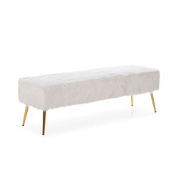 Panca in metallo e tessuto bianco/oro, 142 x 43 x 45 cm