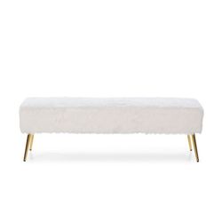 Panca in metallo e tessuto bianco/oro, 142 x 43 x 45 cm