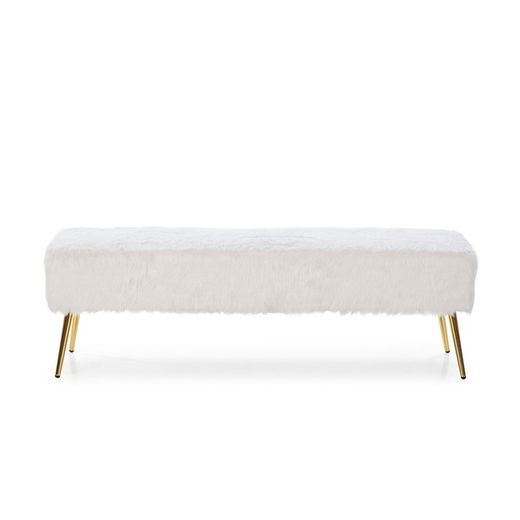 Banc en métal et tissu blanc/doré, 142 x 43 x 45 cm