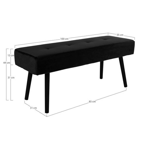 Banc en velours noir, 100 x 35 x 44 cm | Skiby