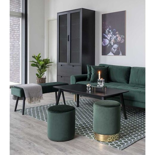 Banc en velours vert et noir, 100 x 35 x 44 cm | Skiby