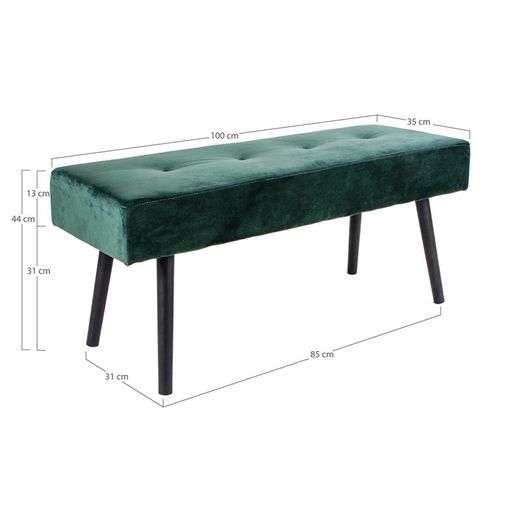 Banc en velours vert et noir, 100 x 35 x 44 cm | Skiby