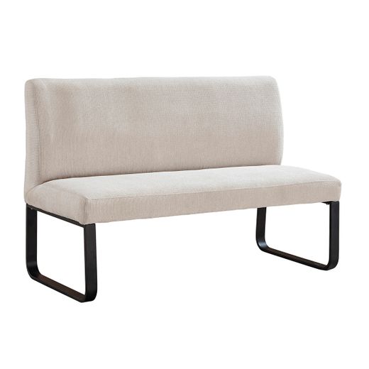 Banco tapizado de tejido y metal en beige y negro, 140 x 63 x 84 cm | Share